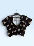 Black & Silver Floral Tie-Back Blouse – front view