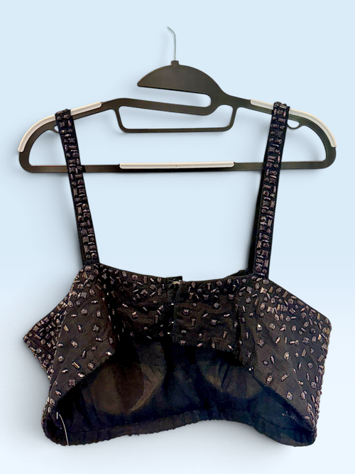Black Embellished Peplum Blouse – back view