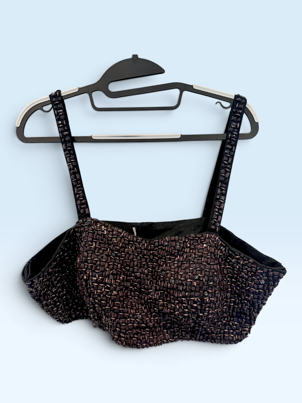 Black Embellished Peplum Blouse – front view