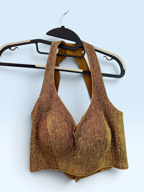 Bronze Metallic Halterneck Blouse – front view