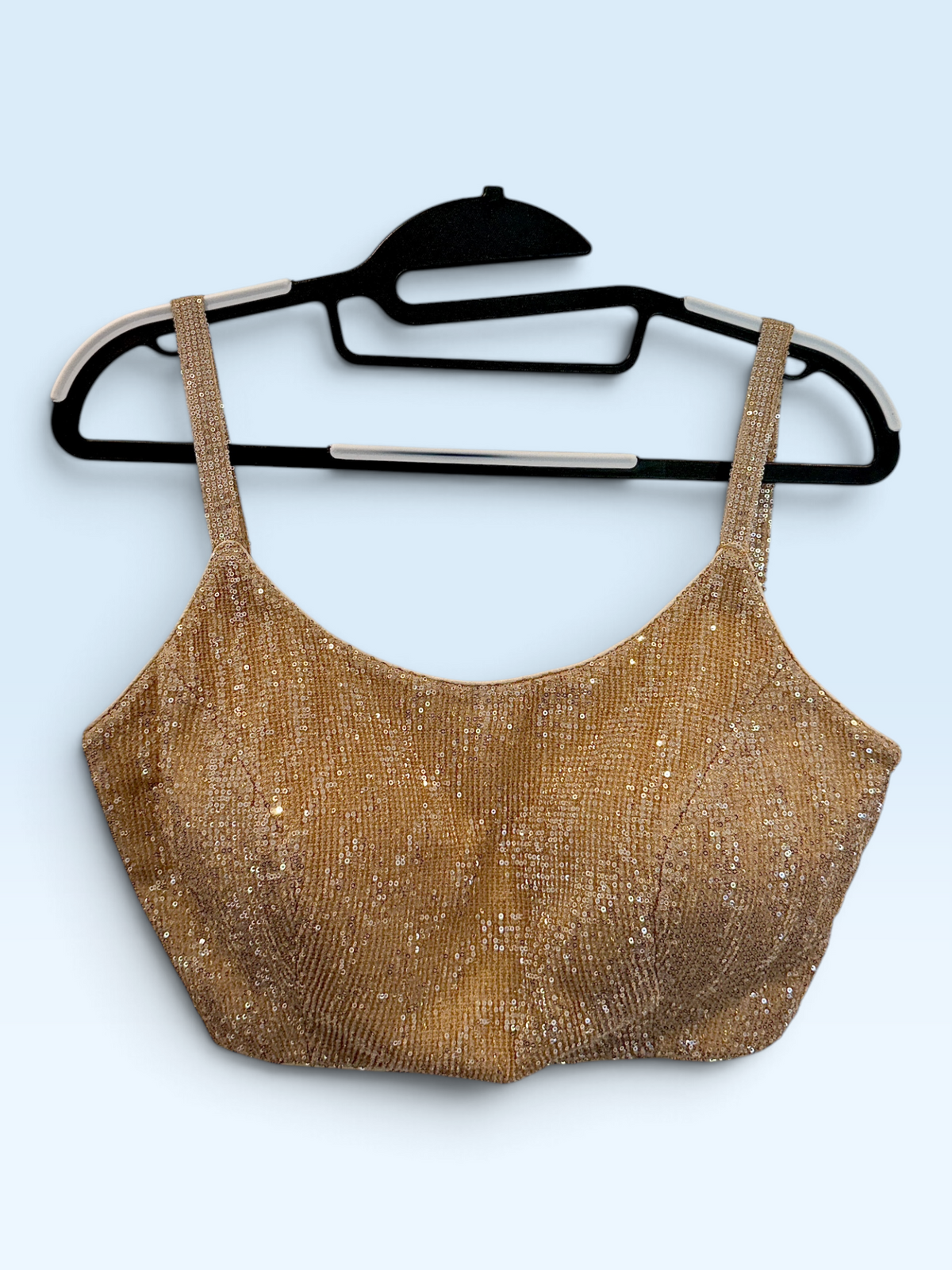 Champagne Gold Sequin Strappy Blouse – front view