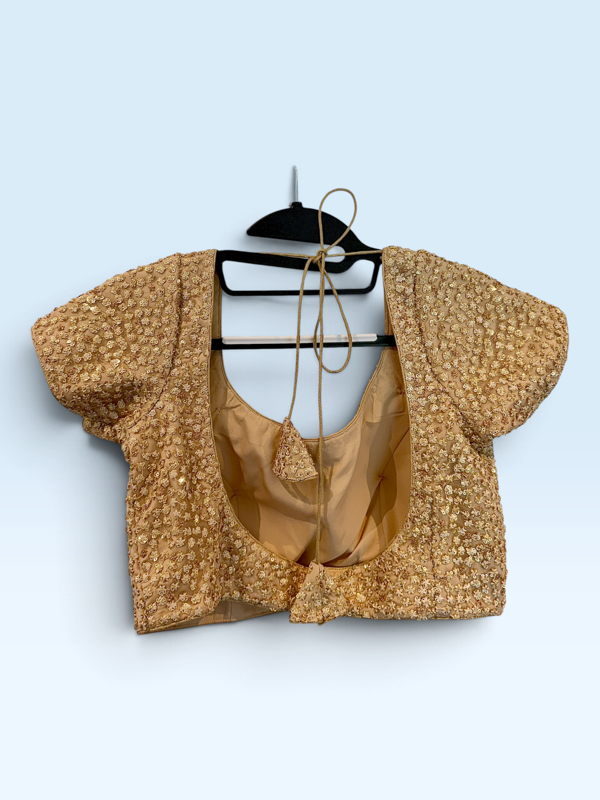 Champagne Sequin Cap-Sleeve Blouse – back view