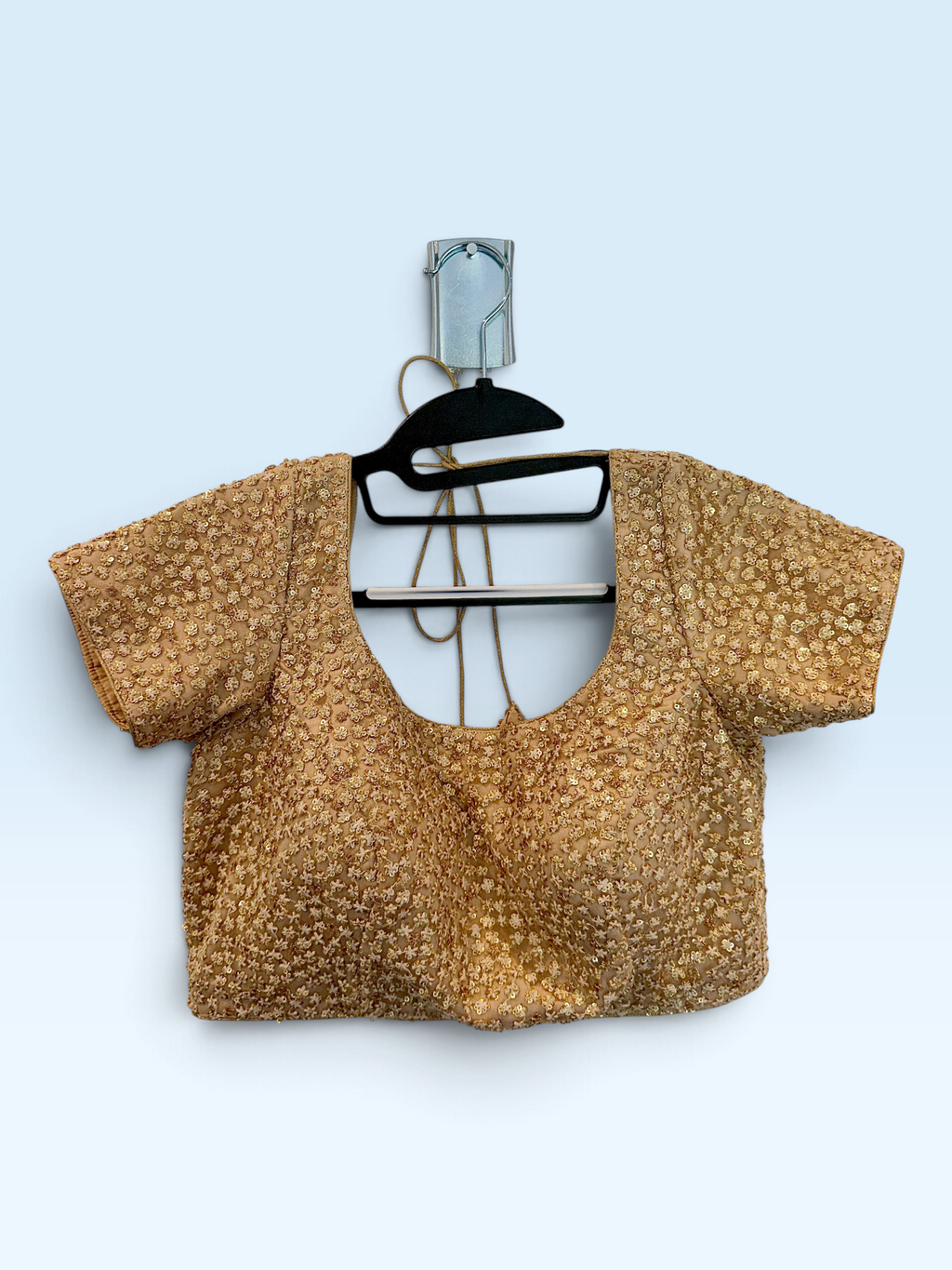 Champagne Sequin Cap-Sleeve Blouse – front view