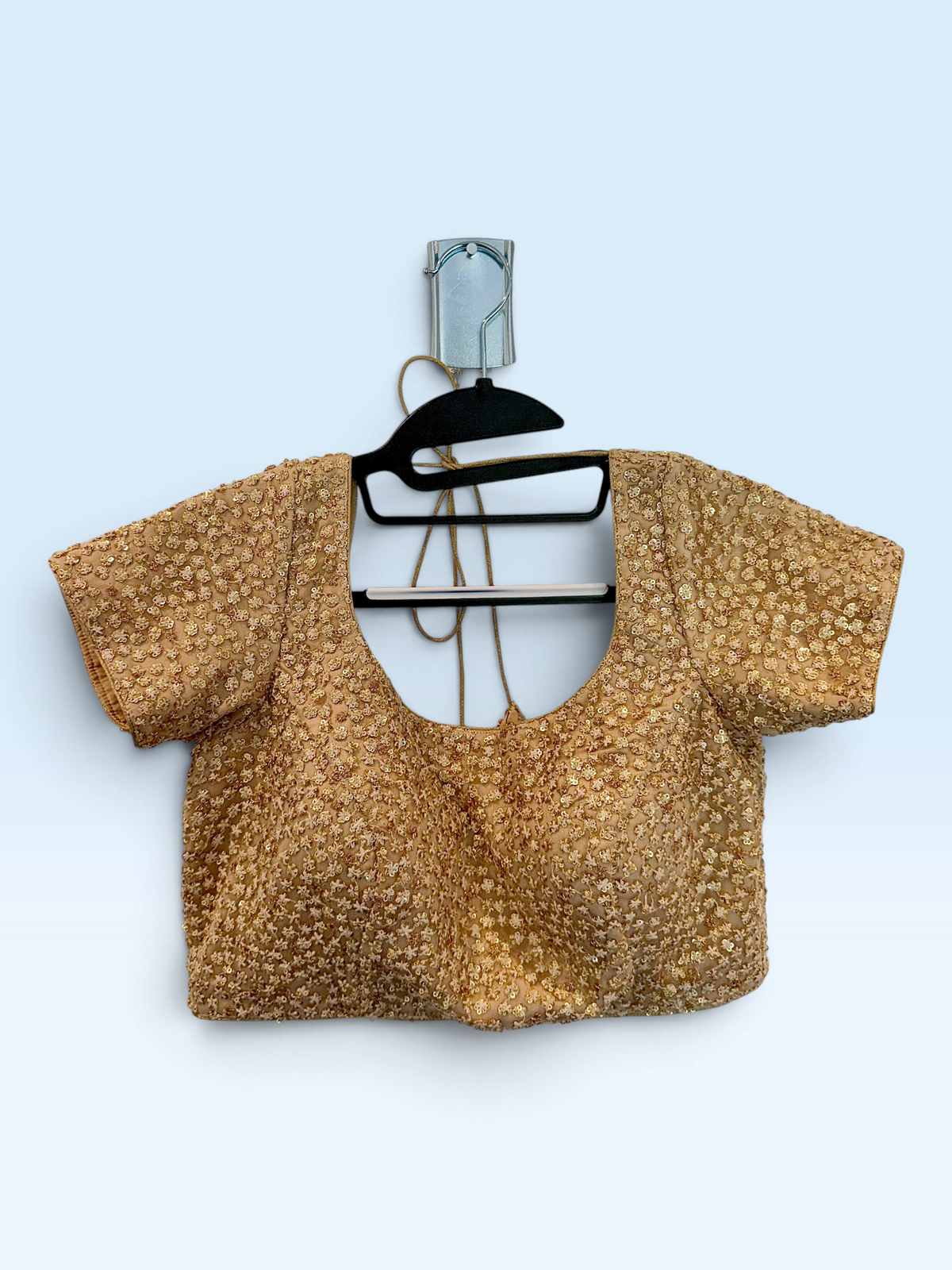Champagne Sequin Cap-Sleeve Blouse – front view