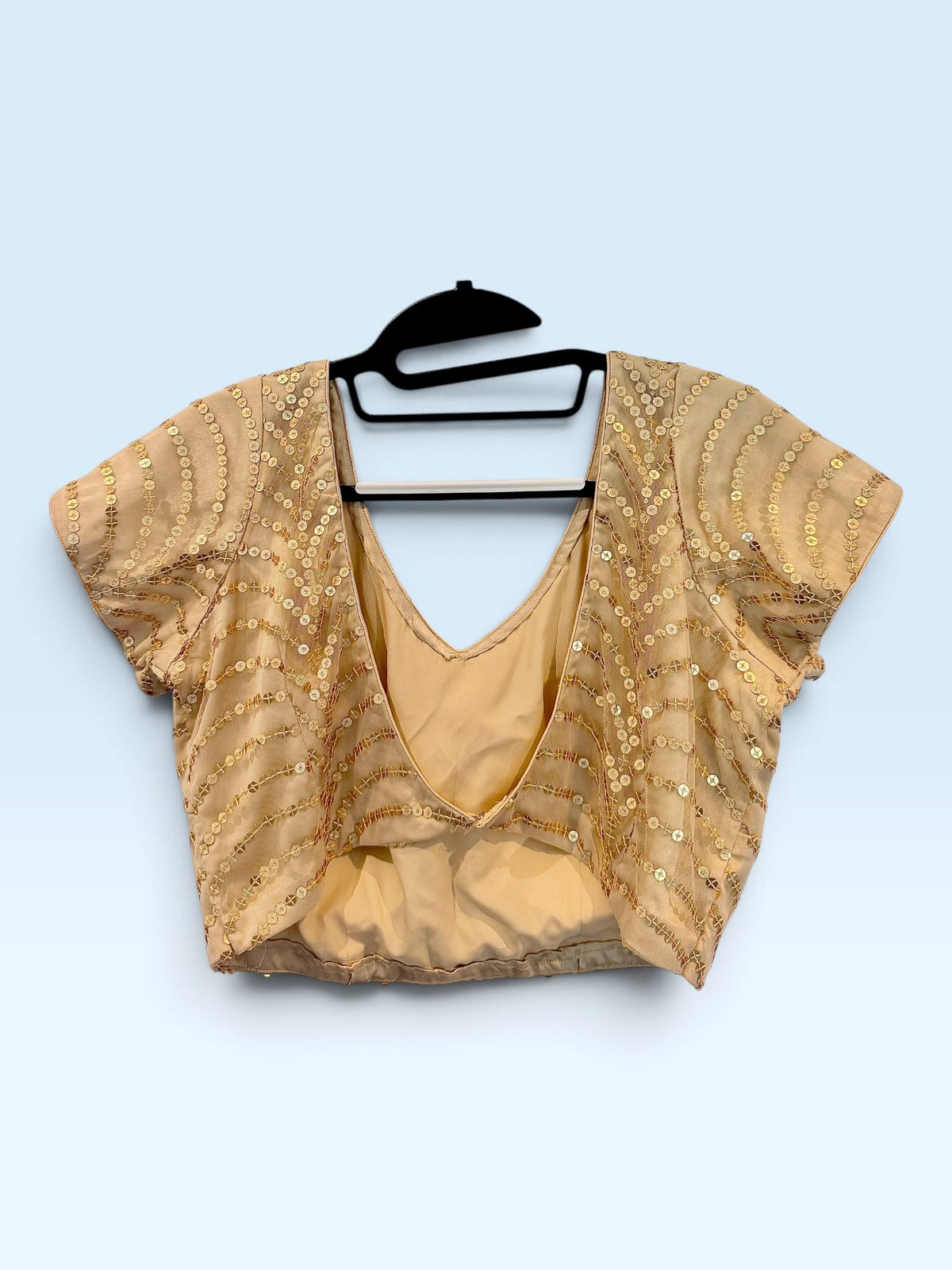 Champagne Sequin V-Neck Blouse – back view