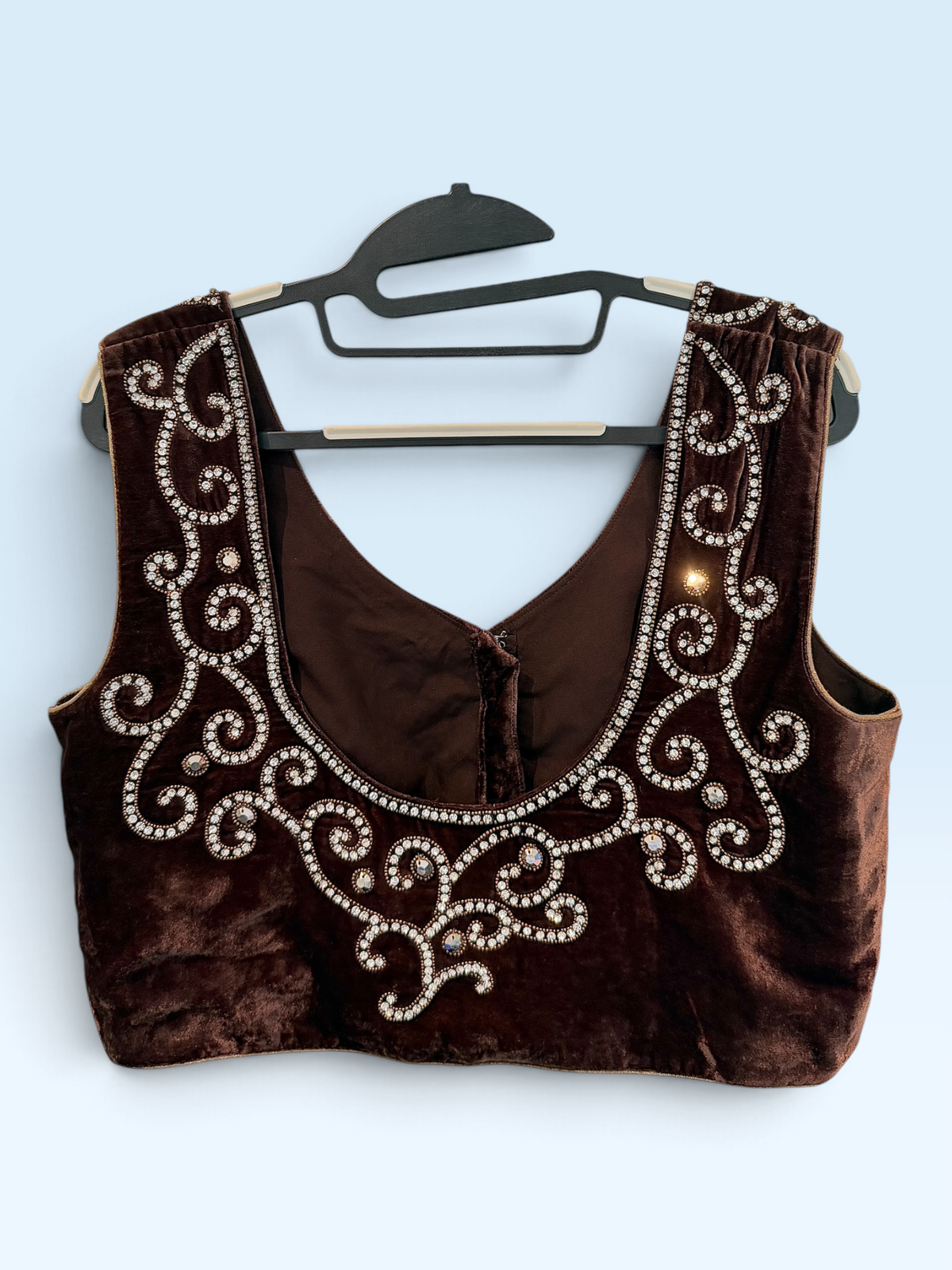 Chocolate Brown Silver Embroidered Blouse – back view