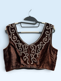 Chocolate Brown Silver Embroidered Blouse – front view