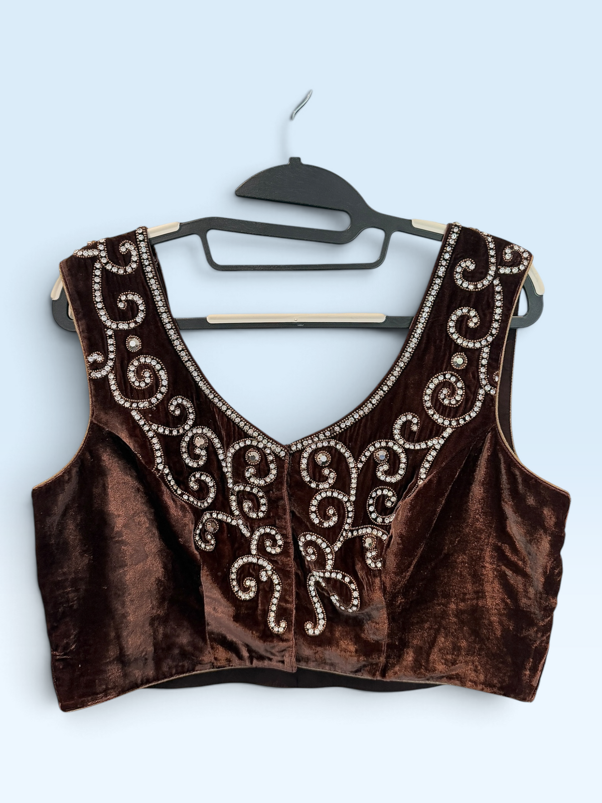 Chocolate Brown Silver Embroidered Blouse – front view
