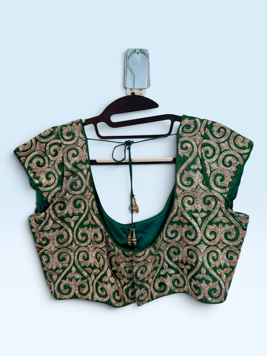 Emerald Green Silver Embroidered Blouse – back view