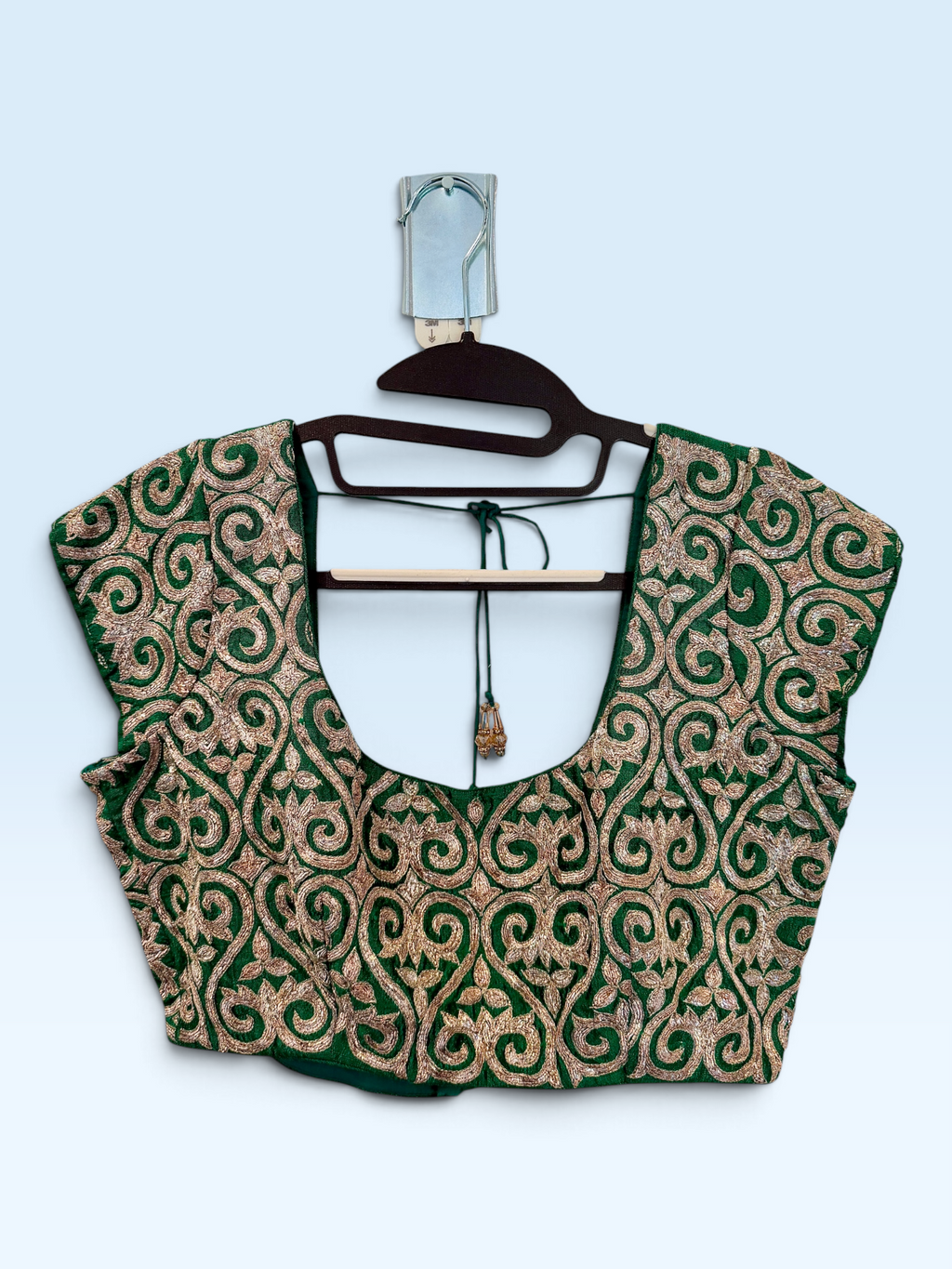 Emerald Green Silver Embroidered Blouse – front view