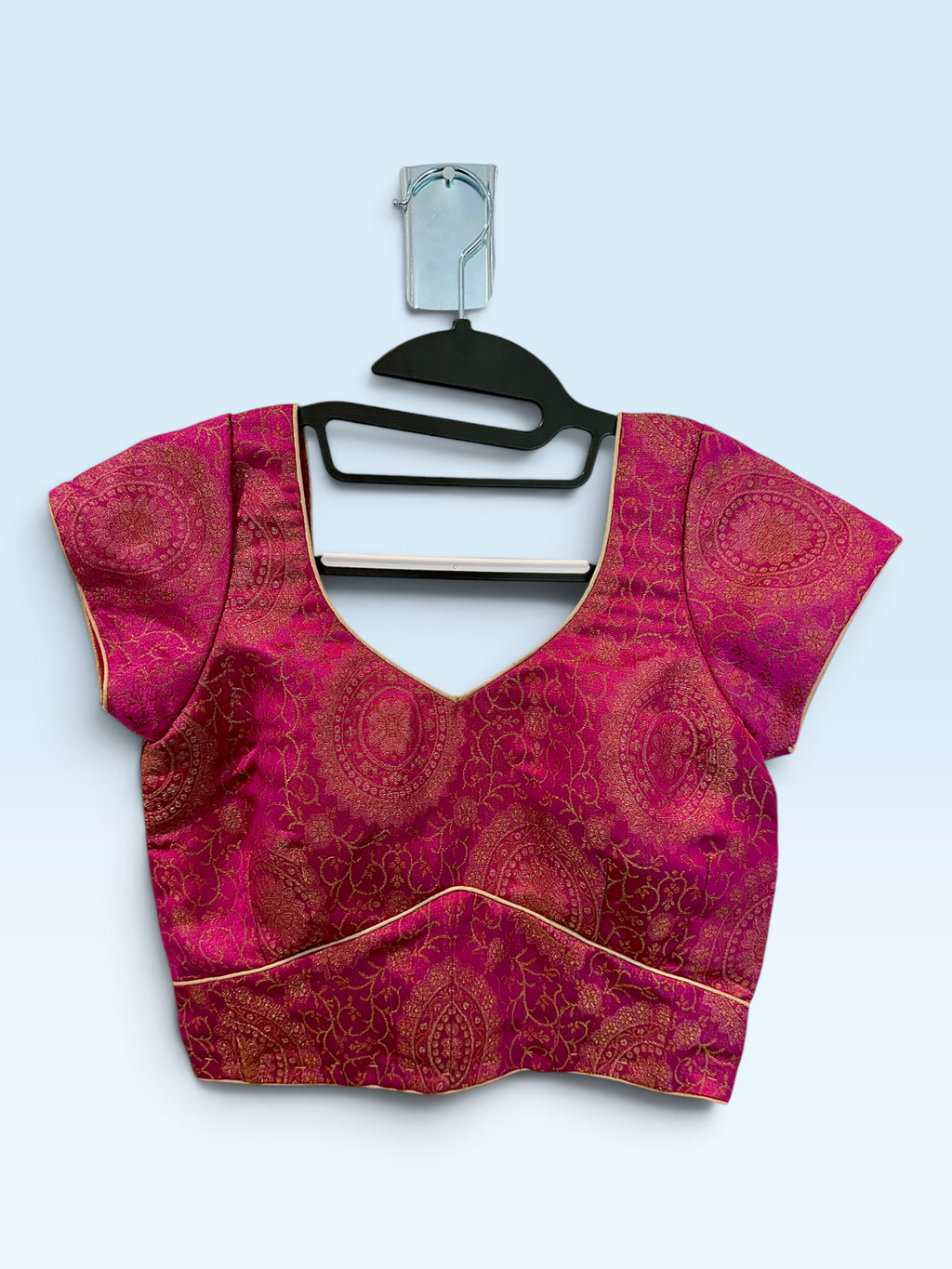 Fuchsia Pink Brocade Blouse – front view