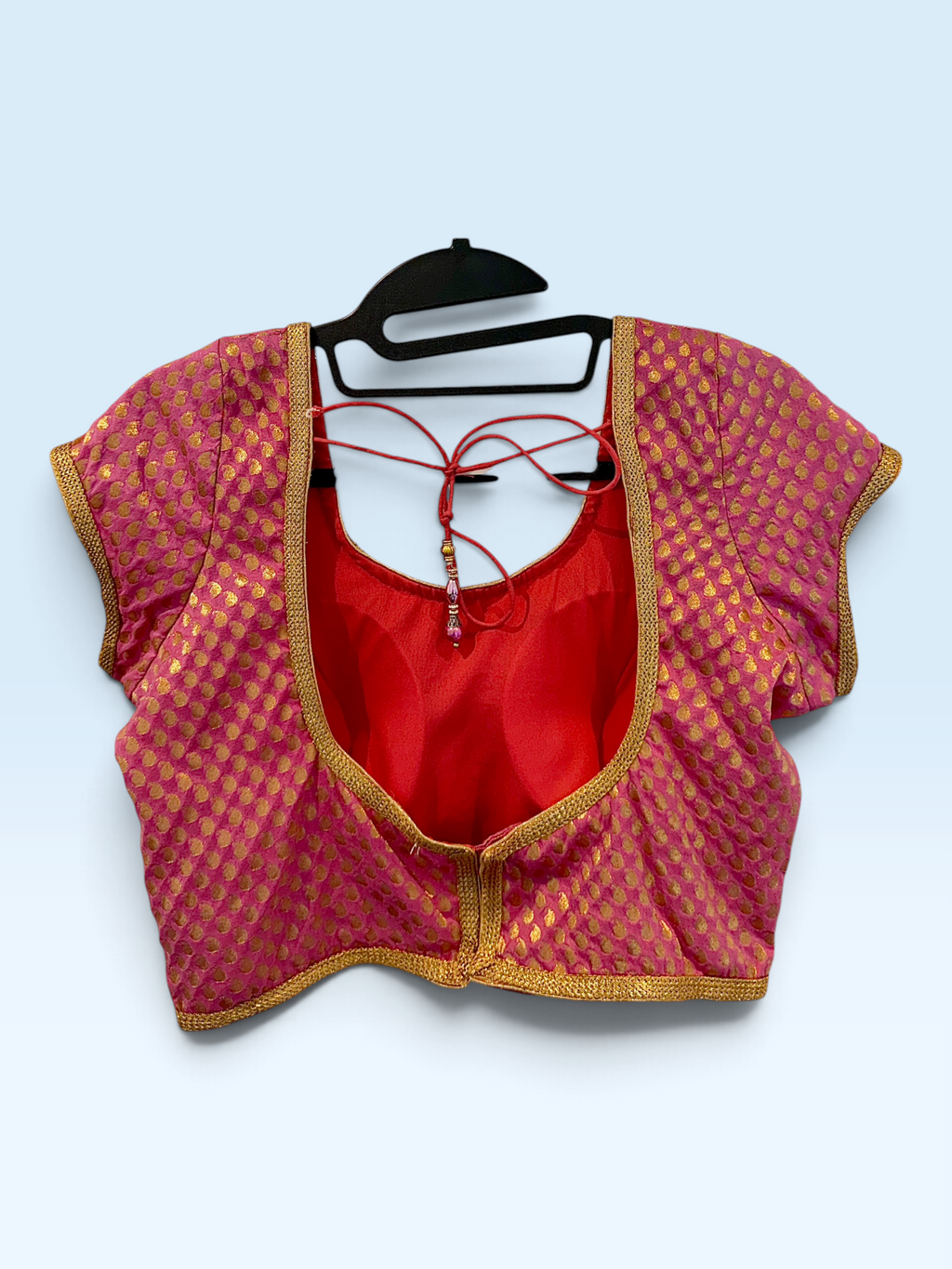 Fuchsia Pink Gold Brocade Blouse – back view