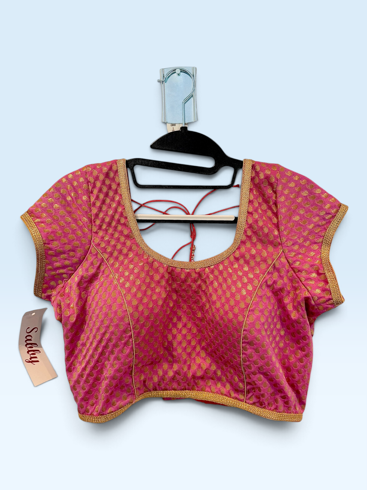 Fuchsia Pink Gold Brocade Blouse – front view