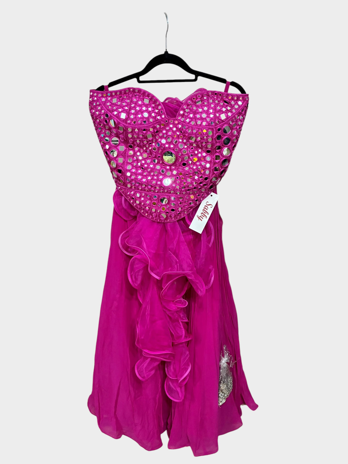 Hot Pink Mirror-Work Draped Dress – Sabby Clothing
