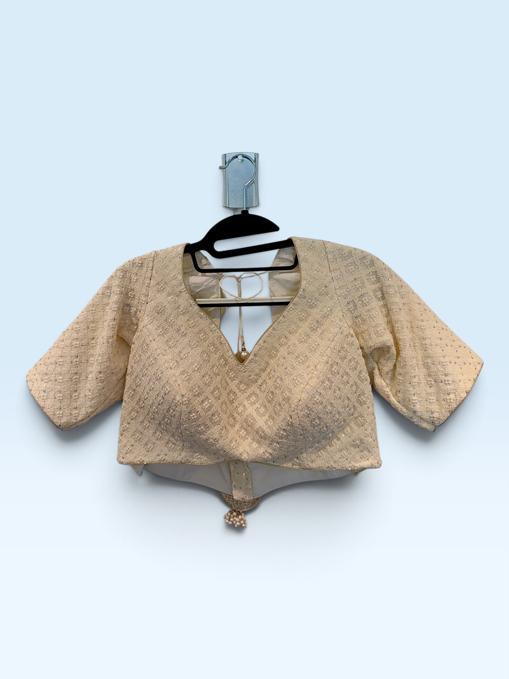 Ivory Embroidered Balloon-Sleeve Blouse – front view