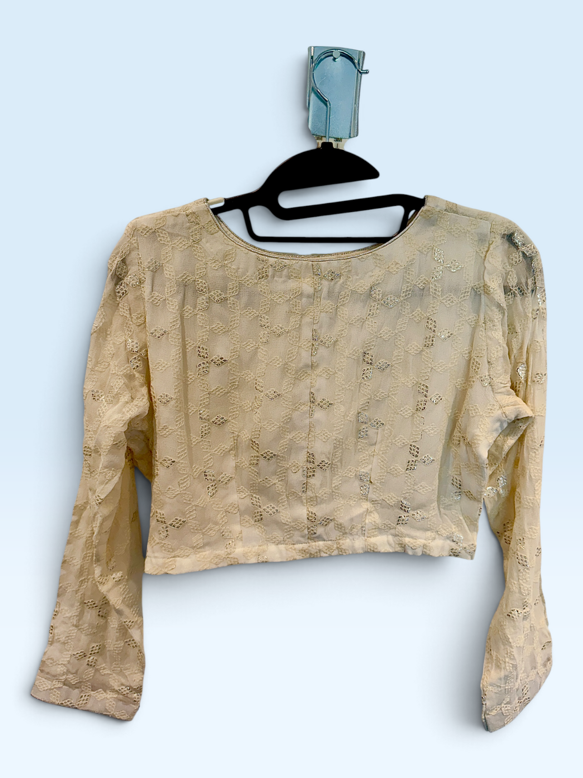 Ivory Floral Long-Sleeve Blouse – back view