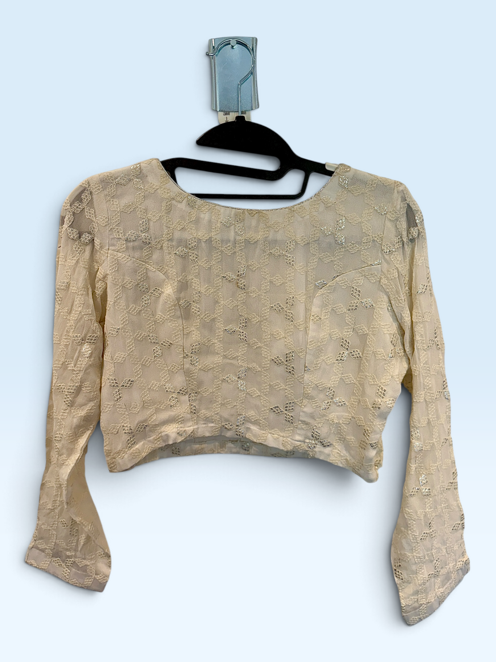 Ivory Floral Long-Sleeve Blouse – front view
