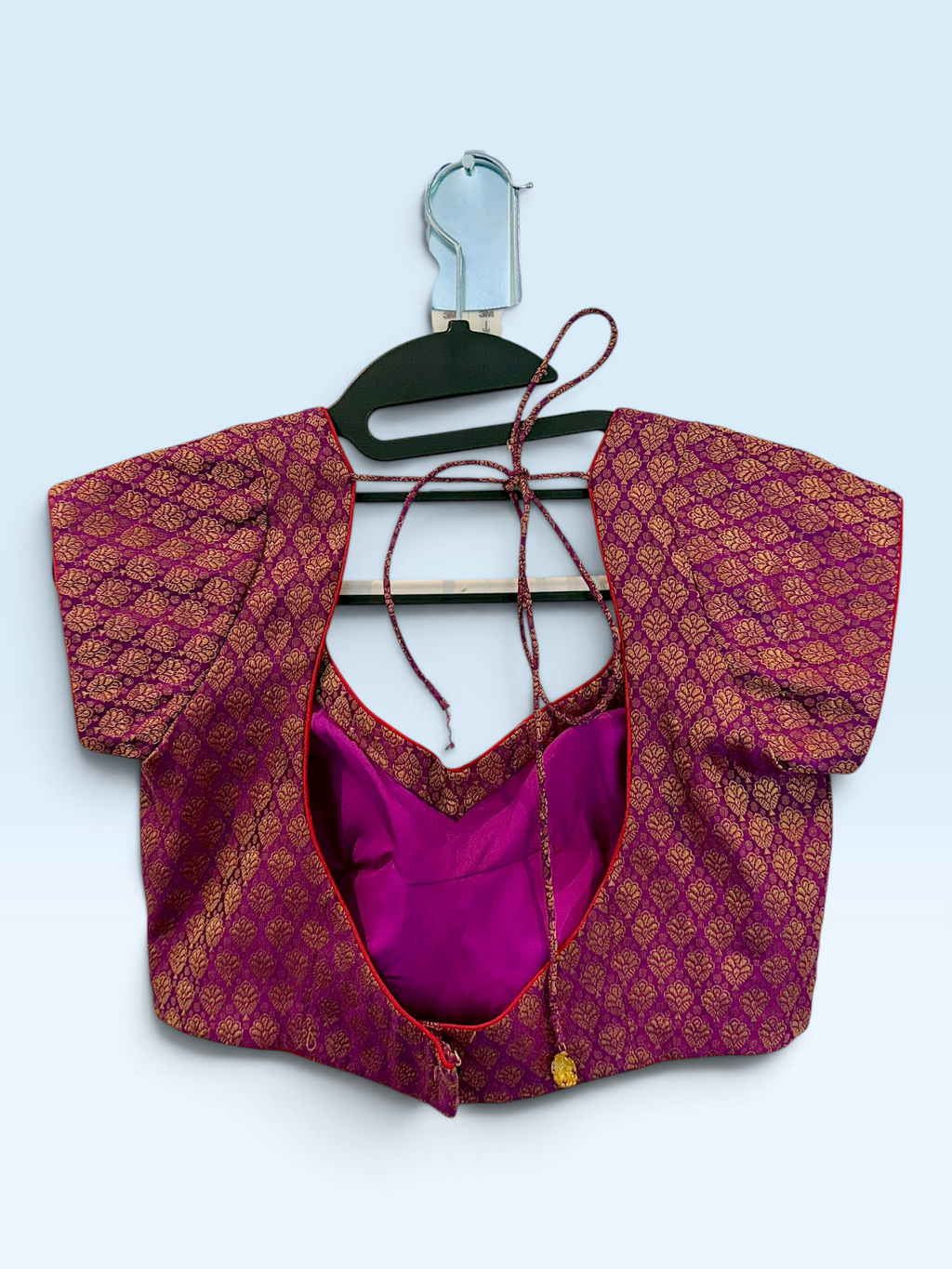 Magenta Gold Brocade Sweetheart Blouse – back view