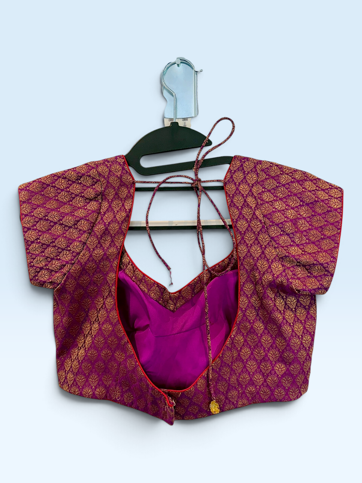 Magenta Gold Brocade Sweetheart Blouse – back view