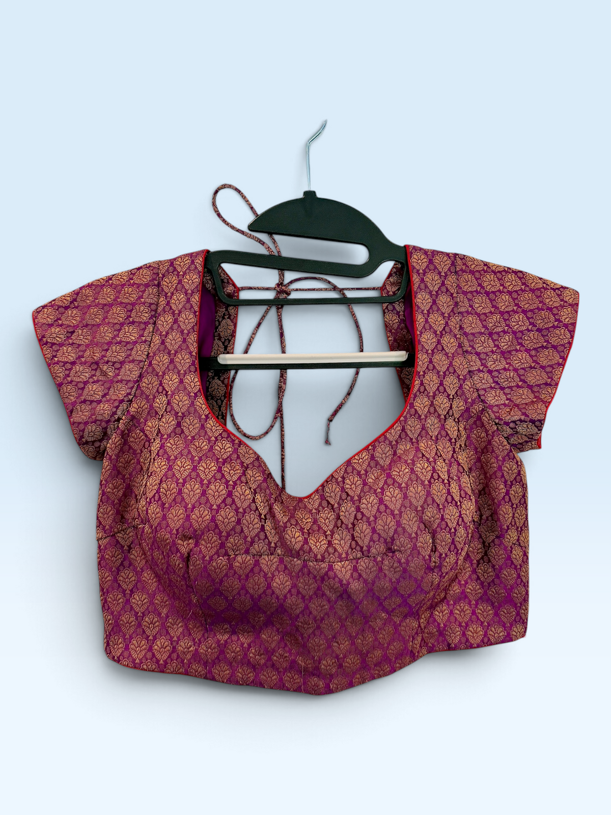 Magenta Gold Brocade Sweetheart Blouse – front view