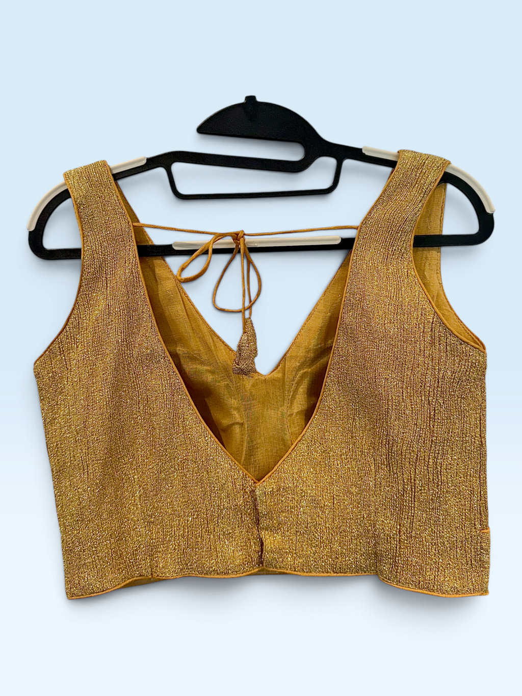 Metallic Gold V-Neck Sleeveless Blouse – back view