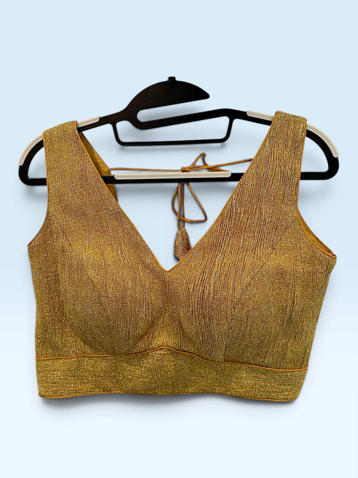 Metallic Gold V-Neck Sleeveless Blouse – front view
