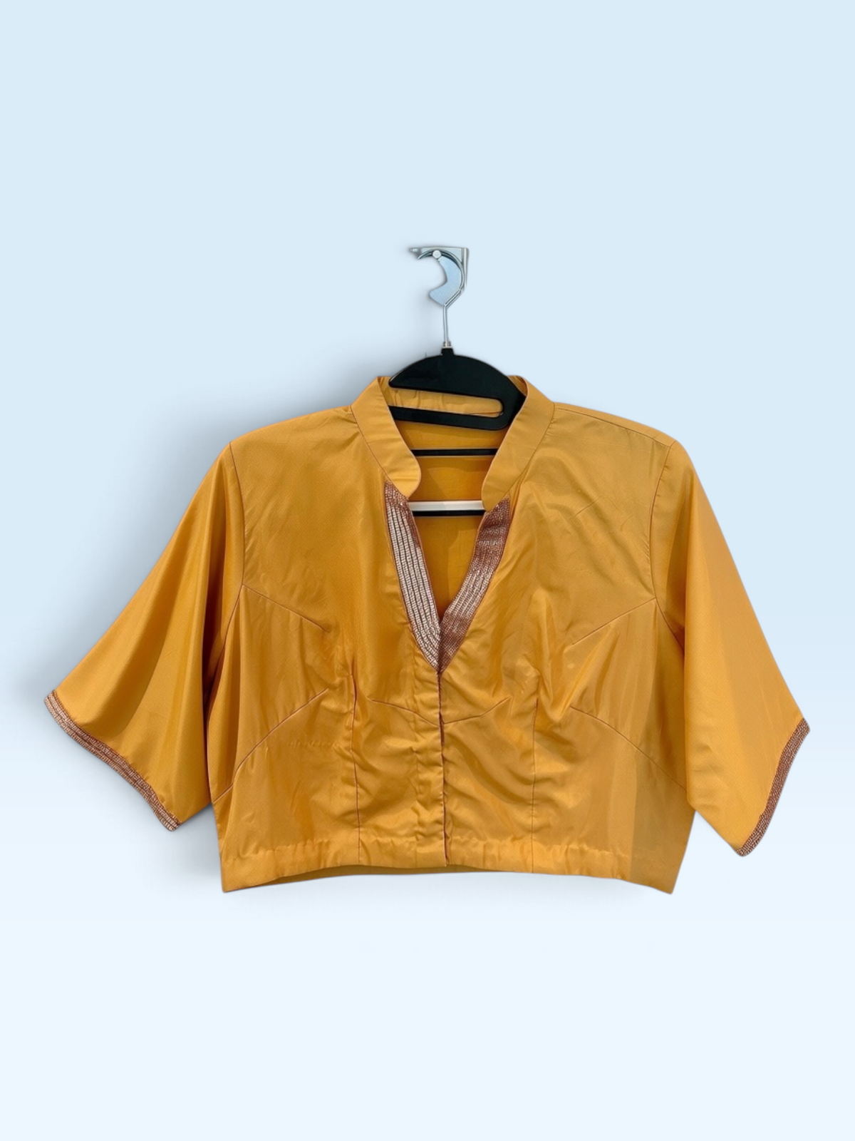 Mustard Collared Short-Sleeve Blouse – front view