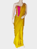 Mustard Yellow Satin Draped Saree – Sabby Clothing
