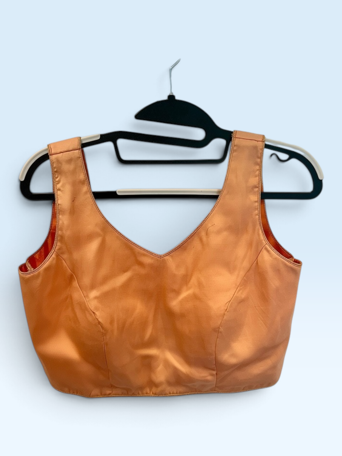 Peach Satin Sleeveless Blouse – front view