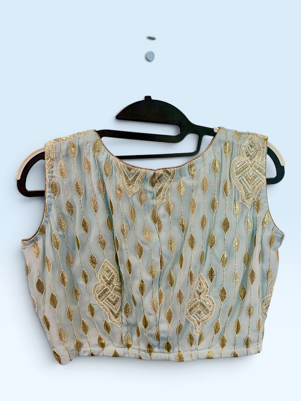 Powder Blue & Gold Embroidered Blouse – back view