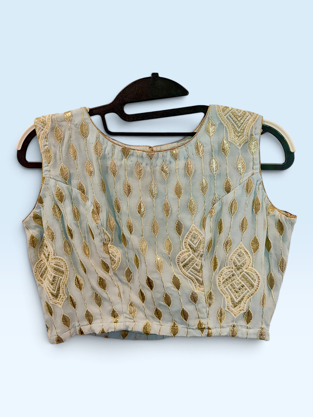 Powder Blue & Gold Embroidered Blouse – front view