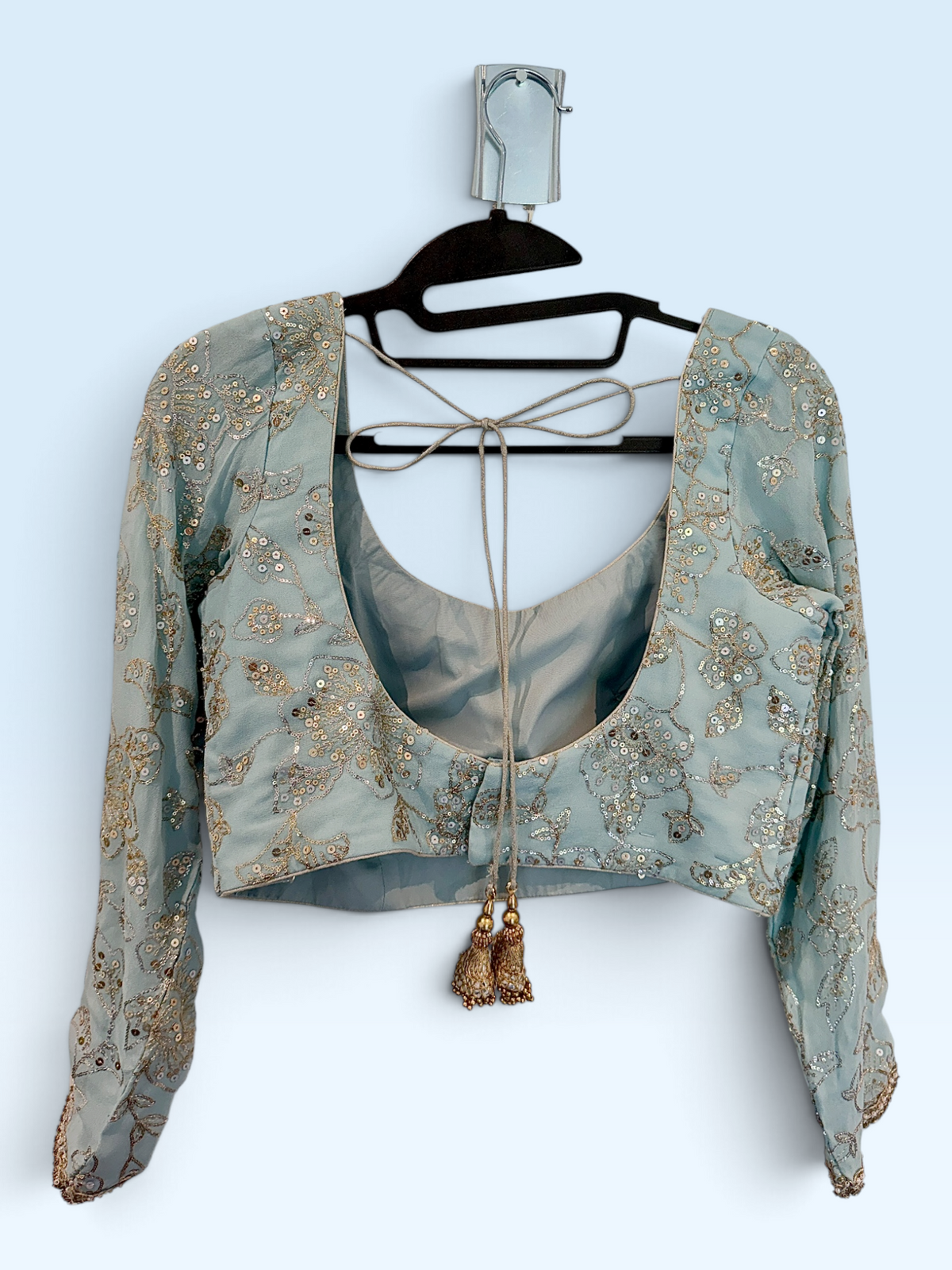 Powder Blue Embroidered Long-Sleeve Blouse – back view