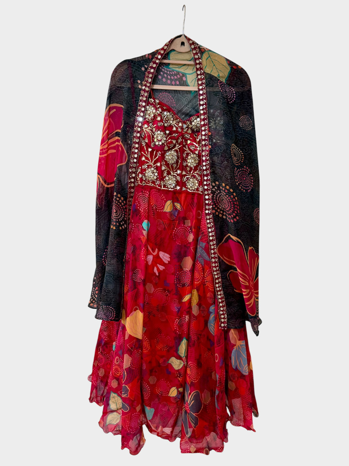 Red Floral Printed Anarkali Set – Sabby Clothing