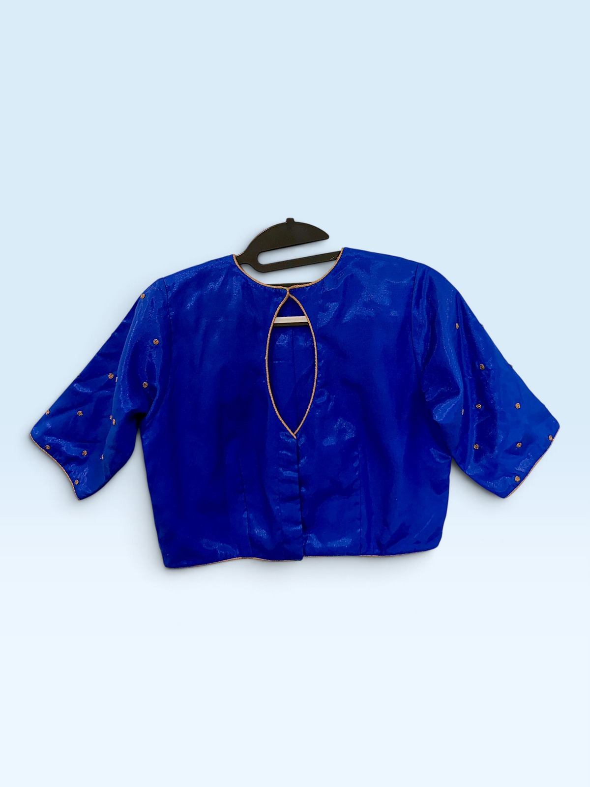 Royal Blue Gold Embroidered Blouse – back view