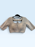 Silver Brocade Elbow-Sleeve Blouse – front view