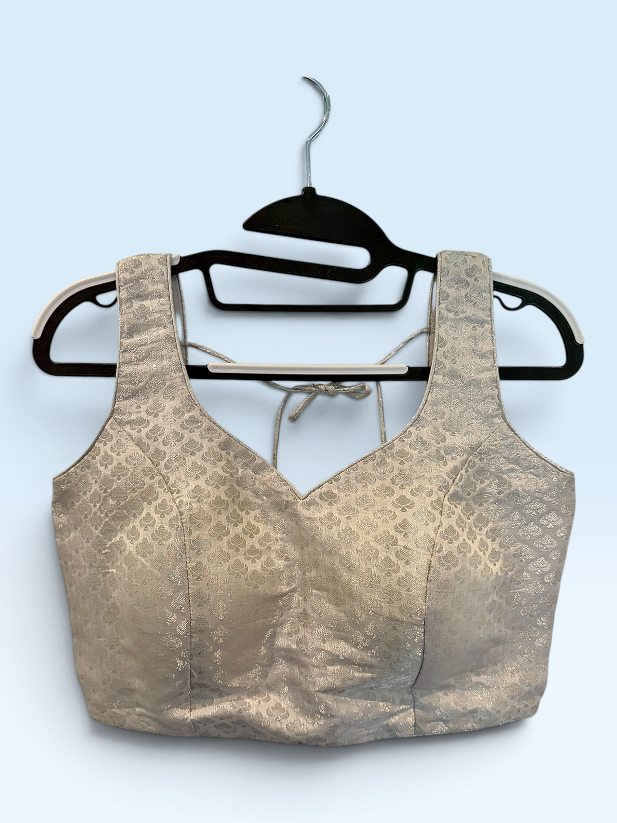 Silver Brocade Sleeveless Blouse – front view