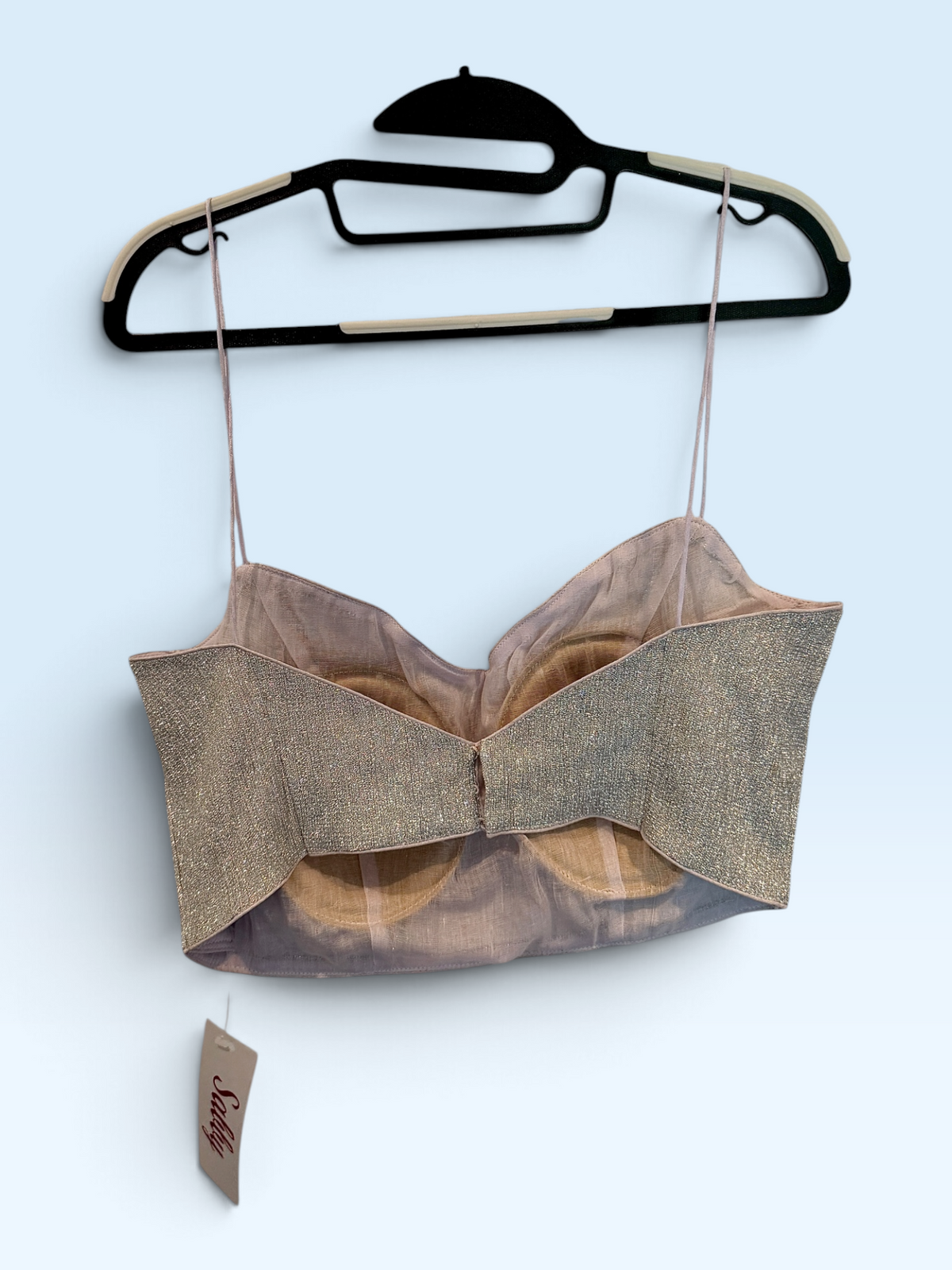 Silver Metallic Fine-Strap Bustier Blouse – back view