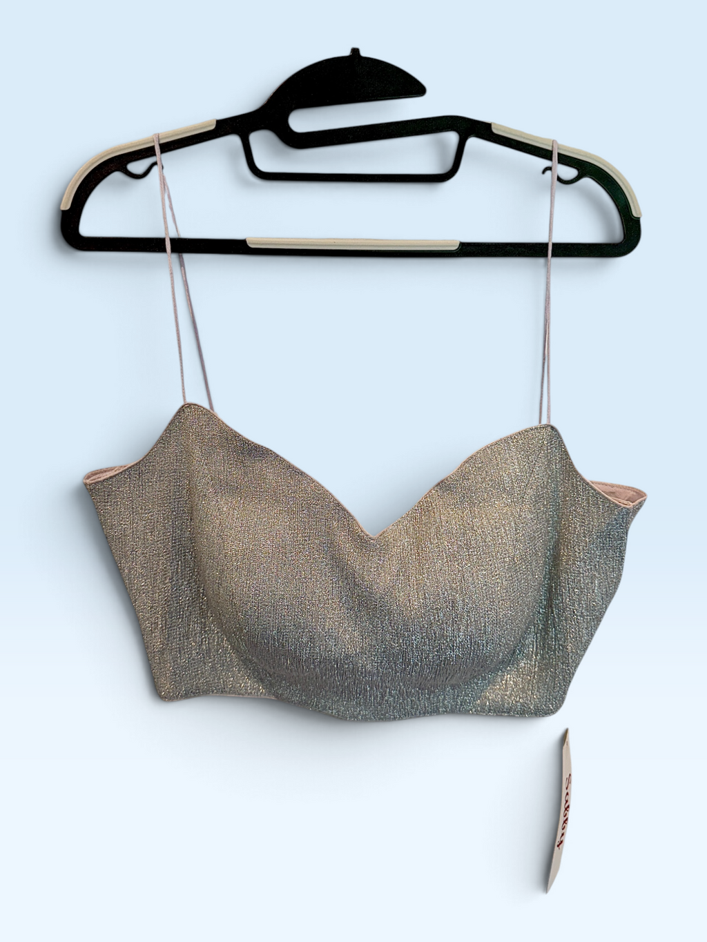 Silver Metallic Fine-Strap Bustier Blouse – front view